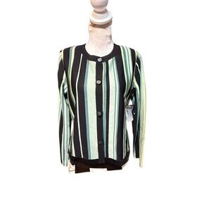 Exclusively Misook Striped Button Front Cardigan Sweater Green Black Small NWT